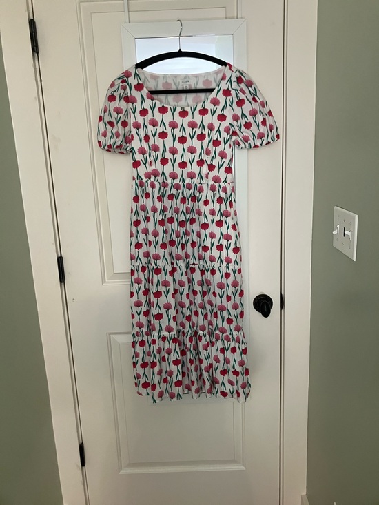 J. Crew Dresses & Skirts - J. Crew White Midi Dress with Pink Floral Tulip Print